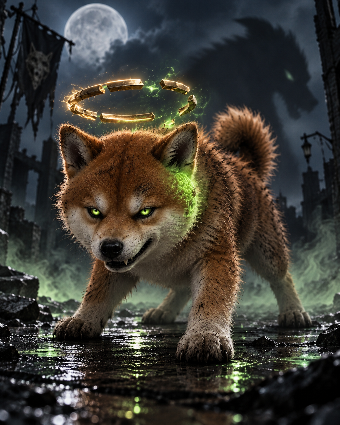Zombie Inu stalking through ruins